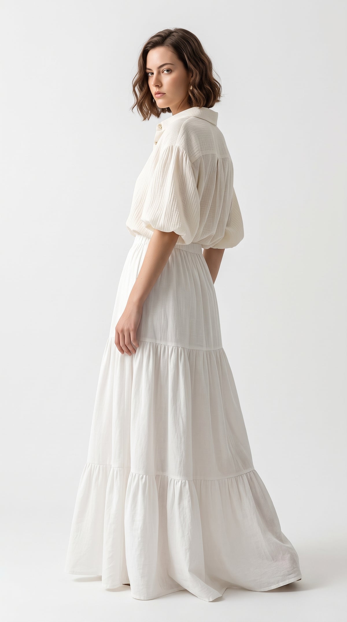Summer Layered Ruffle Hem Skirt-Soft Cotton Blend Cake Skirt