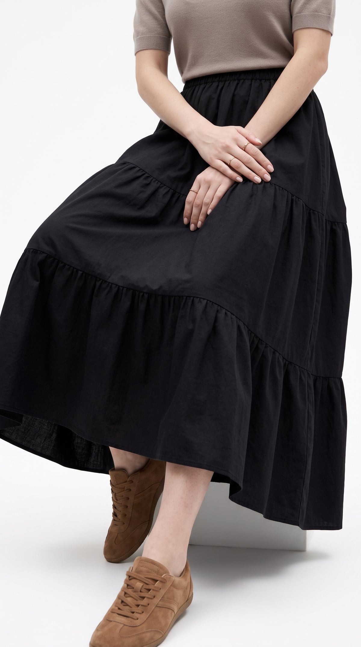 Summer Layered Ruffle Hem Skirt-Soft Cotton Blend Cake Skirt