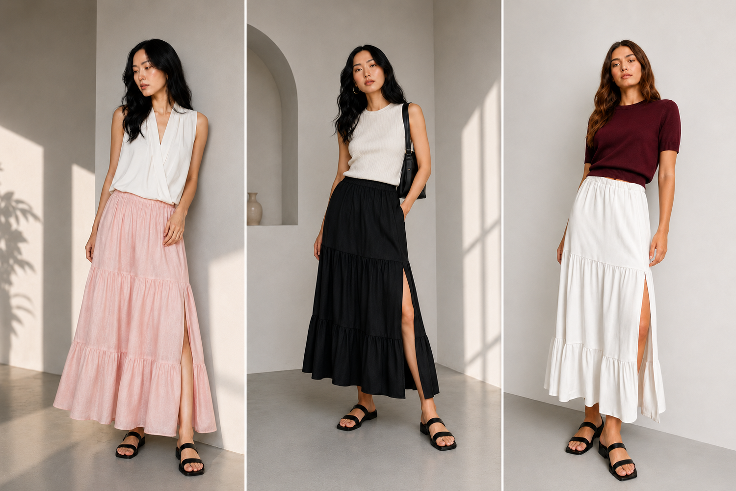 Mid-Calf Ruffle Hem Layered Skirt