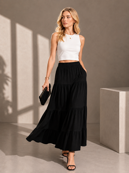 Summer Layered Ruffle Hem Skirt-Soft Cotton Blend Cake Skirt