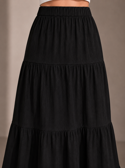 Summer Layered Ruffle Hem Skirt-Soft Cotton Blend Cake Skirt