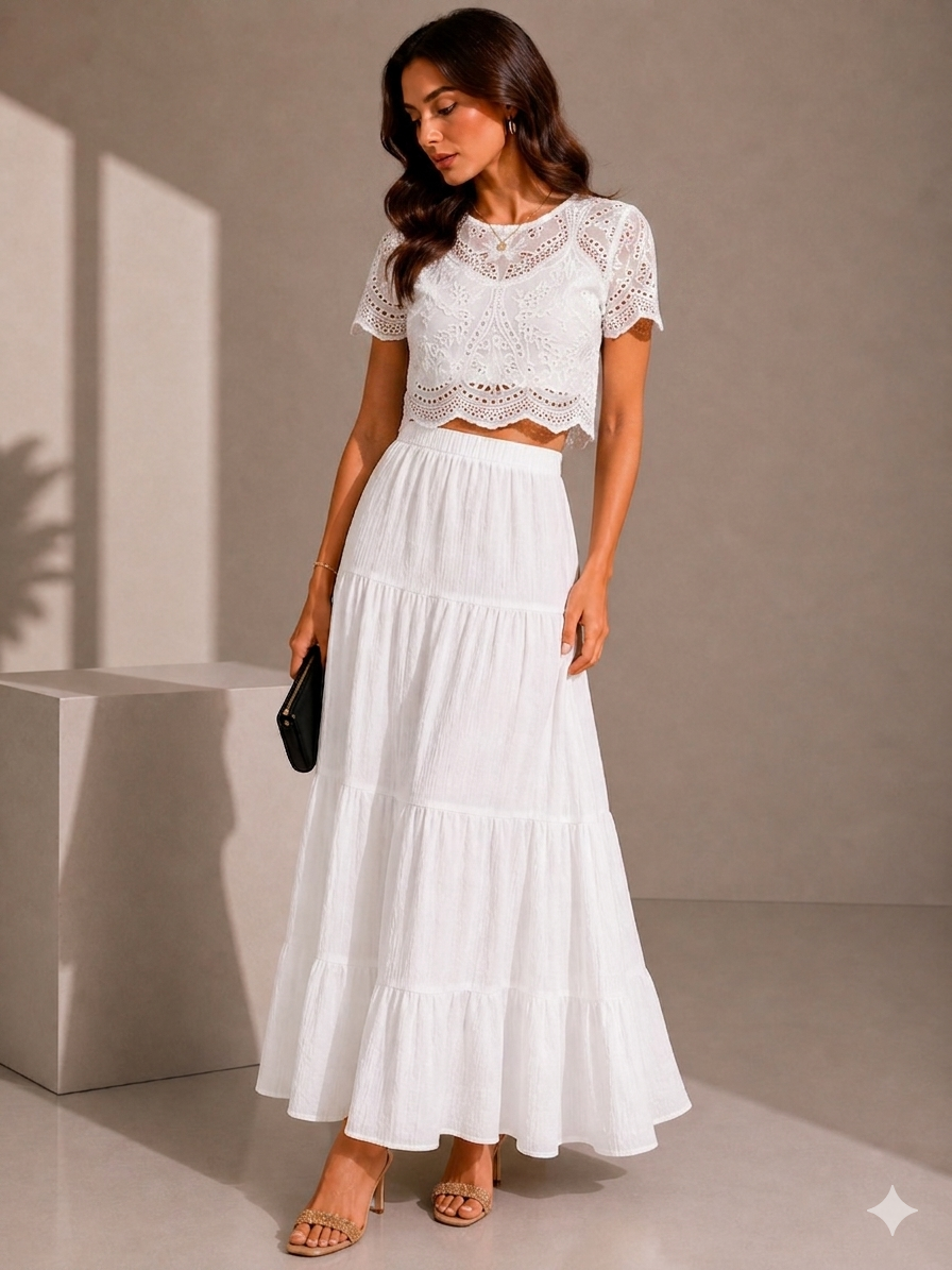 Summer Layered Ruffle Hem Skirt-Soft Cotton Blend Cake Skirt
