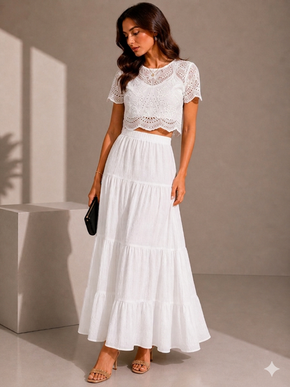 Summer Layered Ruffle Hem Skirt-Soft Cotton Blend Cake Skirt