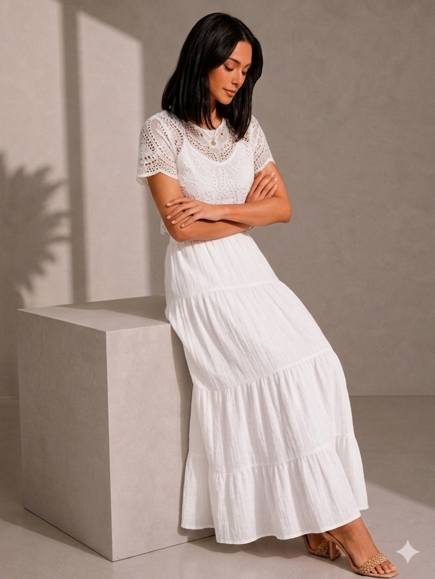 Summer Layered Ruffle Hem Skirt-Soft Cotton Blend Cake Skirt
