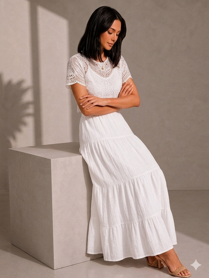 Summer Layered Ruffle Hem Skirt-Soft Cotton Blend Cake Skirt