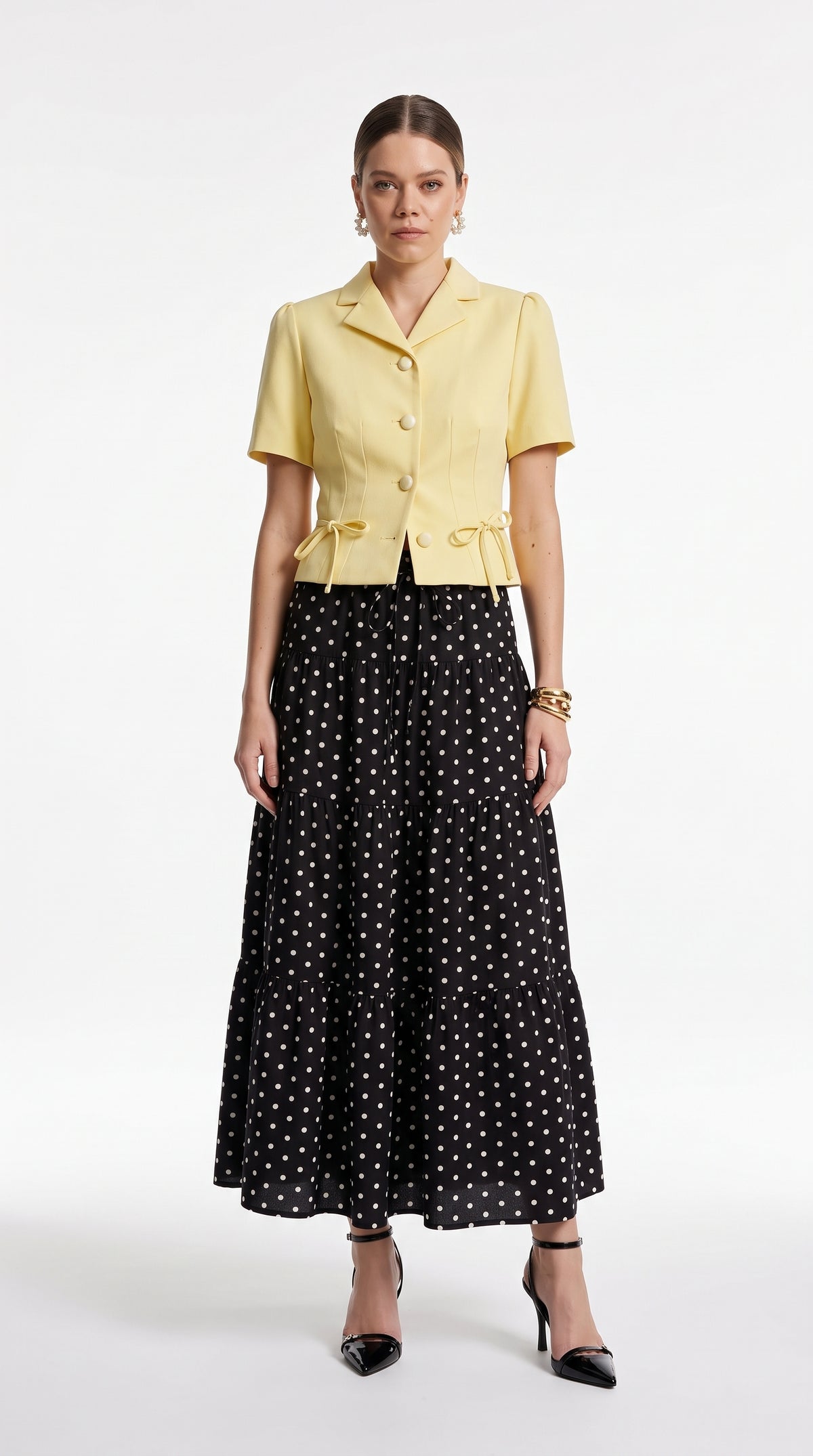 Boho Polka Dot Maxi Skirt-A-Line Tiered Polka Skirt