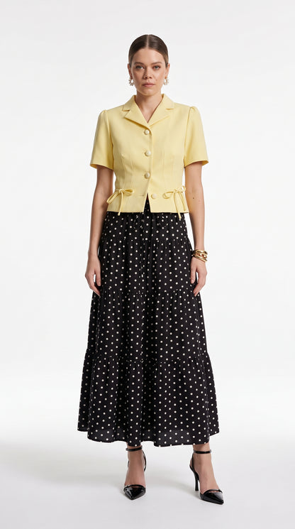 Boho Polka Dot Maxi Skirt-A-Line Tiered Polka Skirt