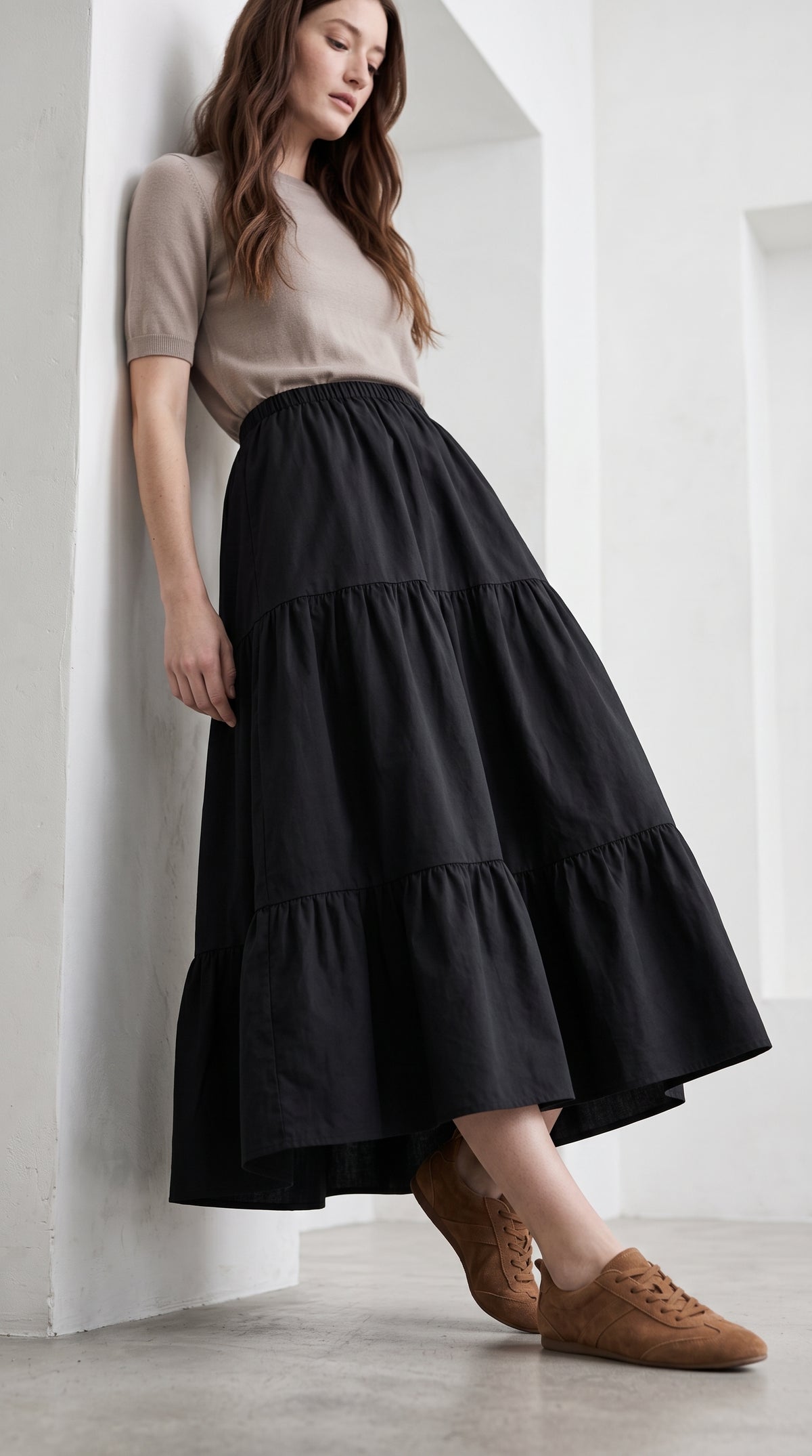 Summer Layered Ruffle Hem Skirt-Soft Cotton Blend Cake Skirt