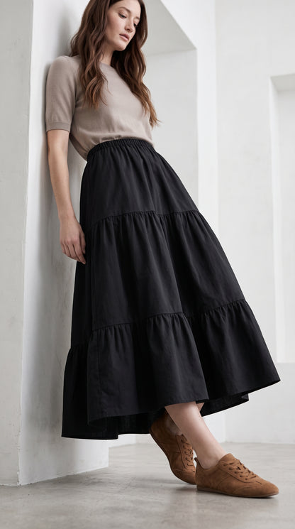 Summer Layered Ruffle Hem Skirt-Soft Cotton Blend Cake Skirt