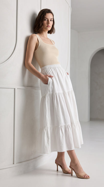 Summer Layered Ruffle Hem Skirt-Soft Cotton Blend Cake Skirt