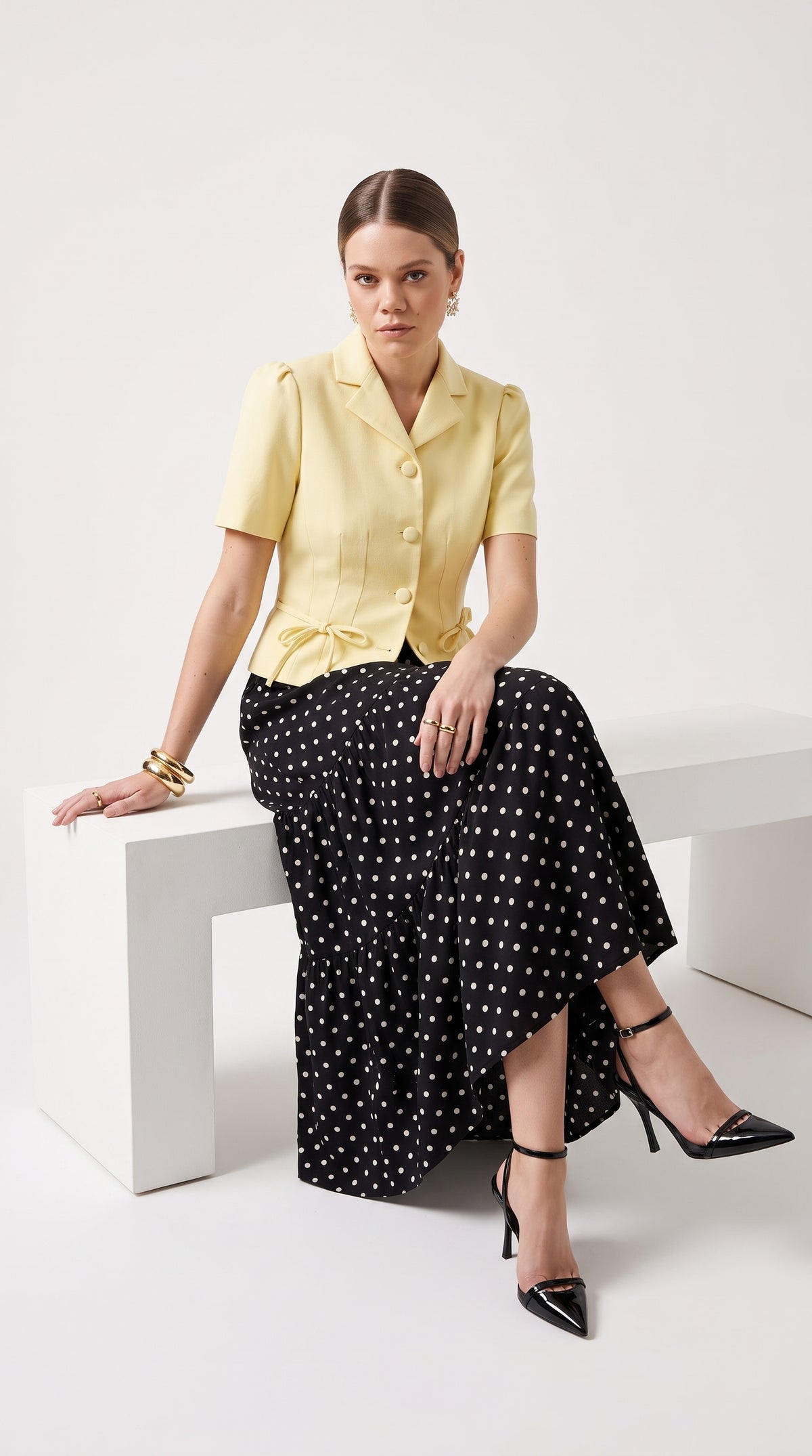 Boho Polka Dot Maxi Skirt-A-Line Tiered Polka Skirt