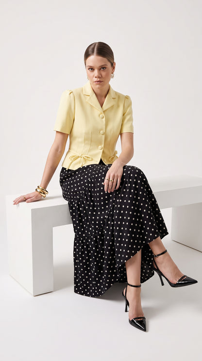 Boho Polka Dot Maxi Skirt-A-Line Tiered Polka Skirt