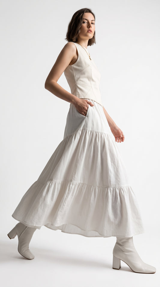 Summer Layered Ruffle Hem Skirt-Soft Cotton Blend Cake Skirt