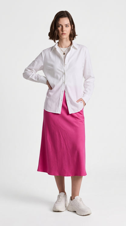 Full-Length Satin Skirt for Women – High Waist Solid Satin Hot Pink