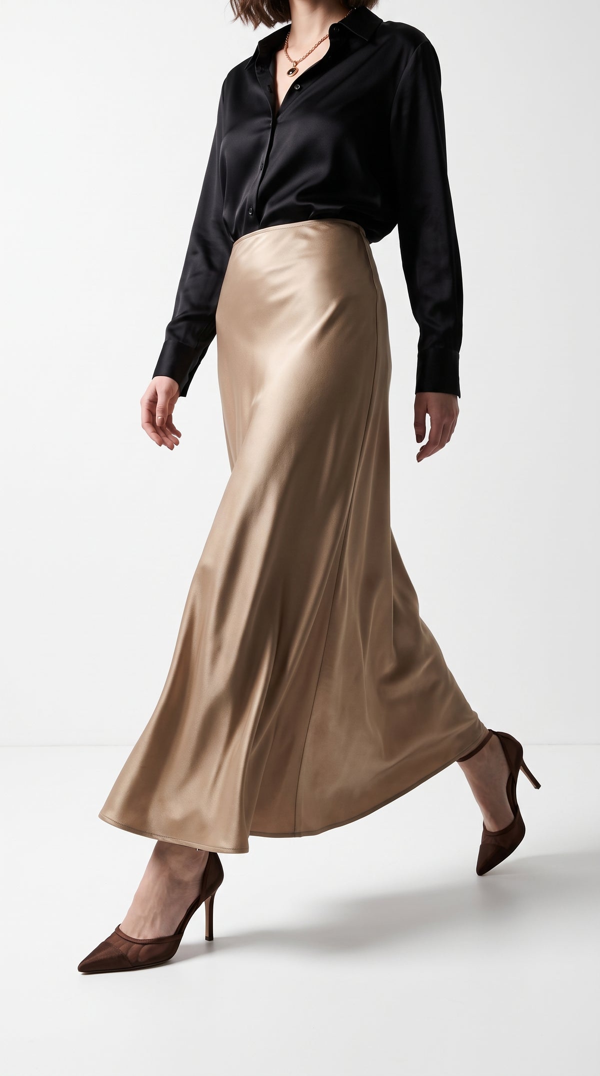 Full-Length Satin Skirt for Women – Elegant Champagne Fish Tail Hem Formal Wear