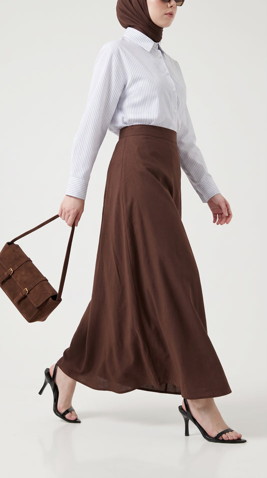 Women's Smooth Long Satin Silk Brown Skirt, Satin Glossy Fabric