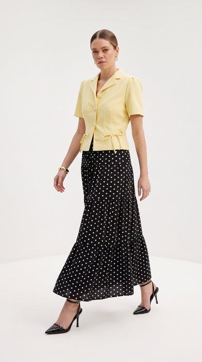 Boho Polka Dot Maxi Skirt-A-Line Tiered Polka Skirt