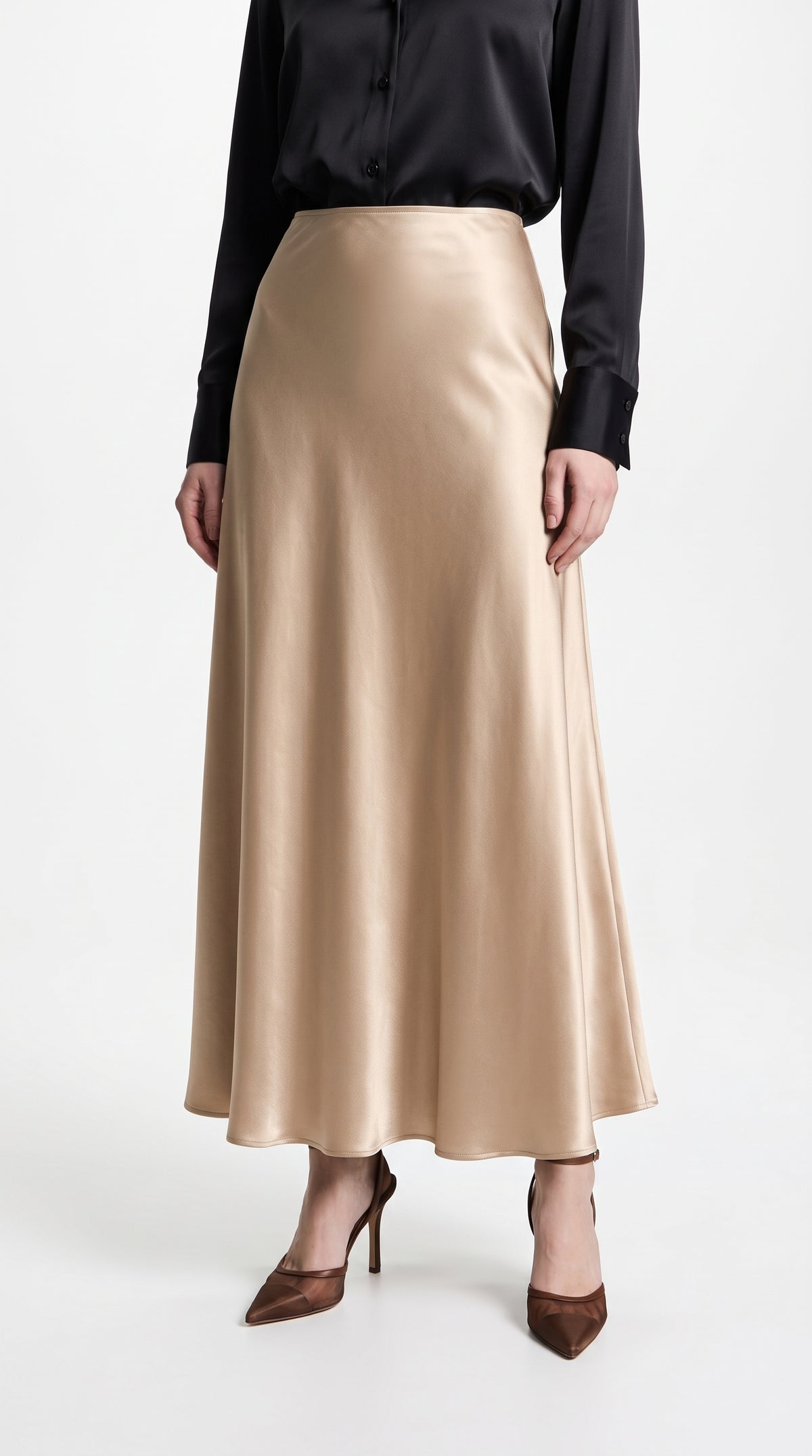 Full-Length Satin Skirt for Women – Elegant Champagne Fish Tail Hem Formal Wear