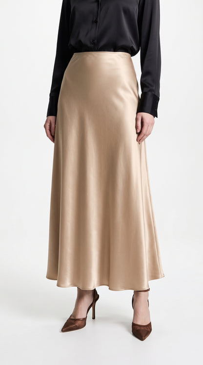 Full-Length Satin Skirt for Women – Elegant Champagne Fish Tail Hem Formal Wear
