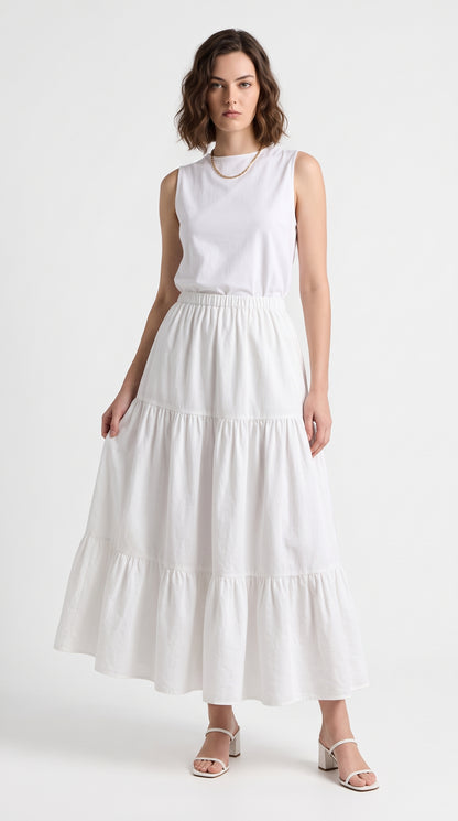 Summer Layered Ruffle Hem Skirt-Soft Cotton Blend Cake Skirt