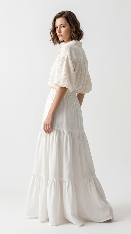 Summer Layered Ruffle Hem Skirt-Soft Cotton Blend Cake Skirt