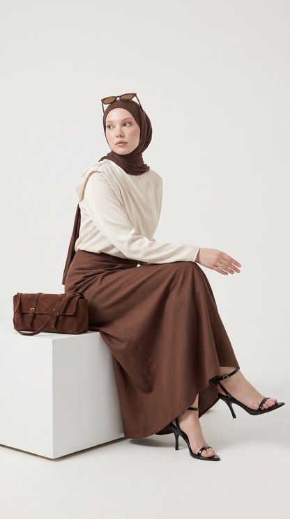 Women's Smooth Long Satin Silk Brown Skirt, Satin Glossy Fabric