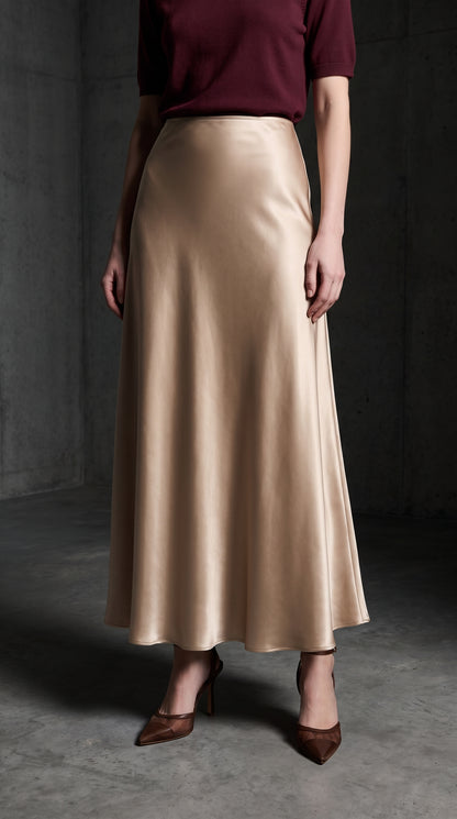 Full-Length Satin Skirt for Women – Elegant Champagne Fish Tail Hem Formal Wear