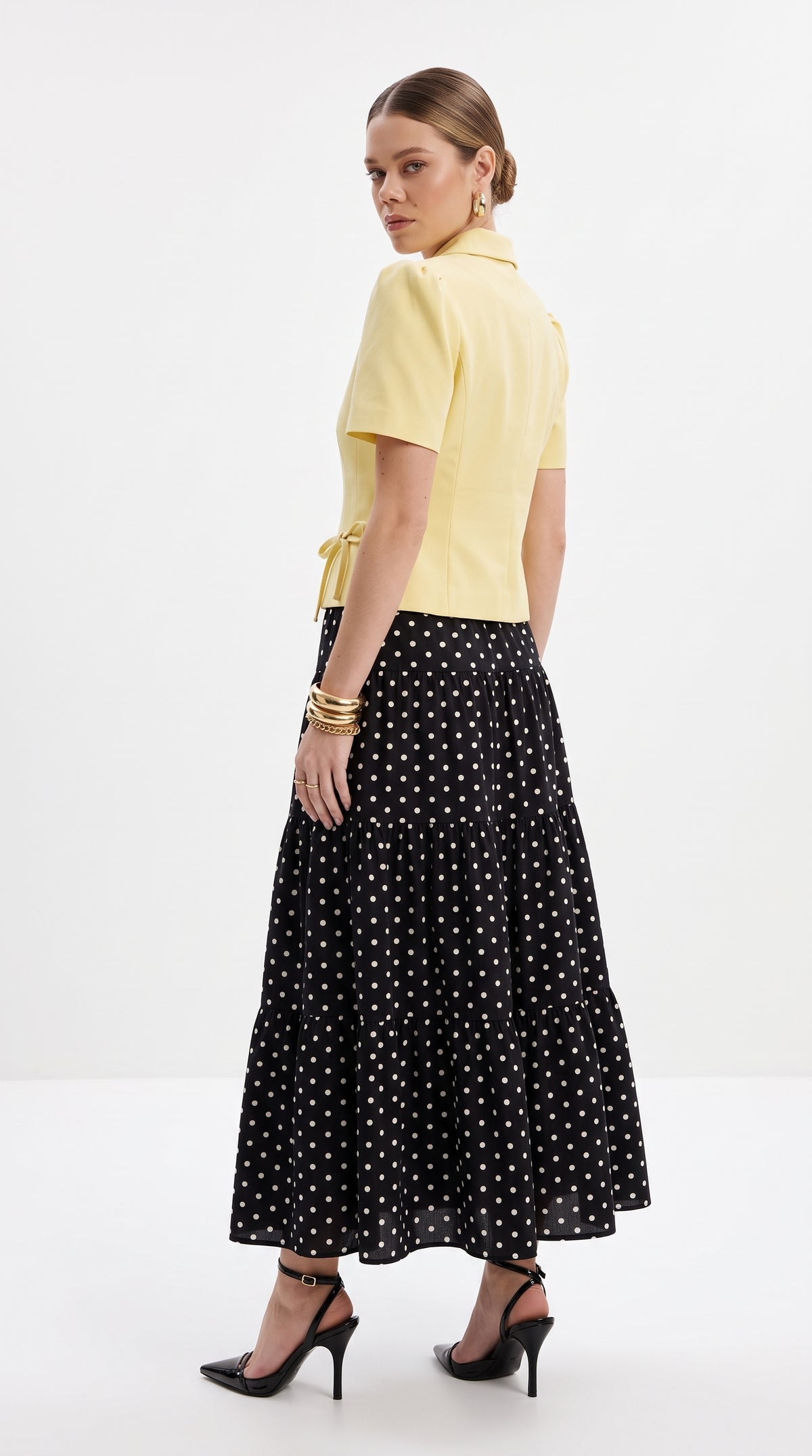 Boho Polka Dot Maxi Skirt-A-Line Tiered Polka Skirt