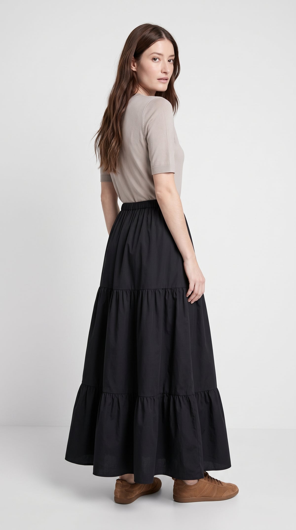 Summer Layered Ruffle Hem Skirt-Soft Cotton Blend Cake Skirt