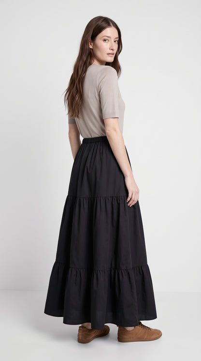Summer Layered Ruffle Hem Skirt-Soft Cotton Blend Cake Skirt
