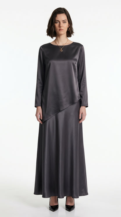Silk-Look Asymmetric Blouse & Maxi Skirt - Co-Ord Set