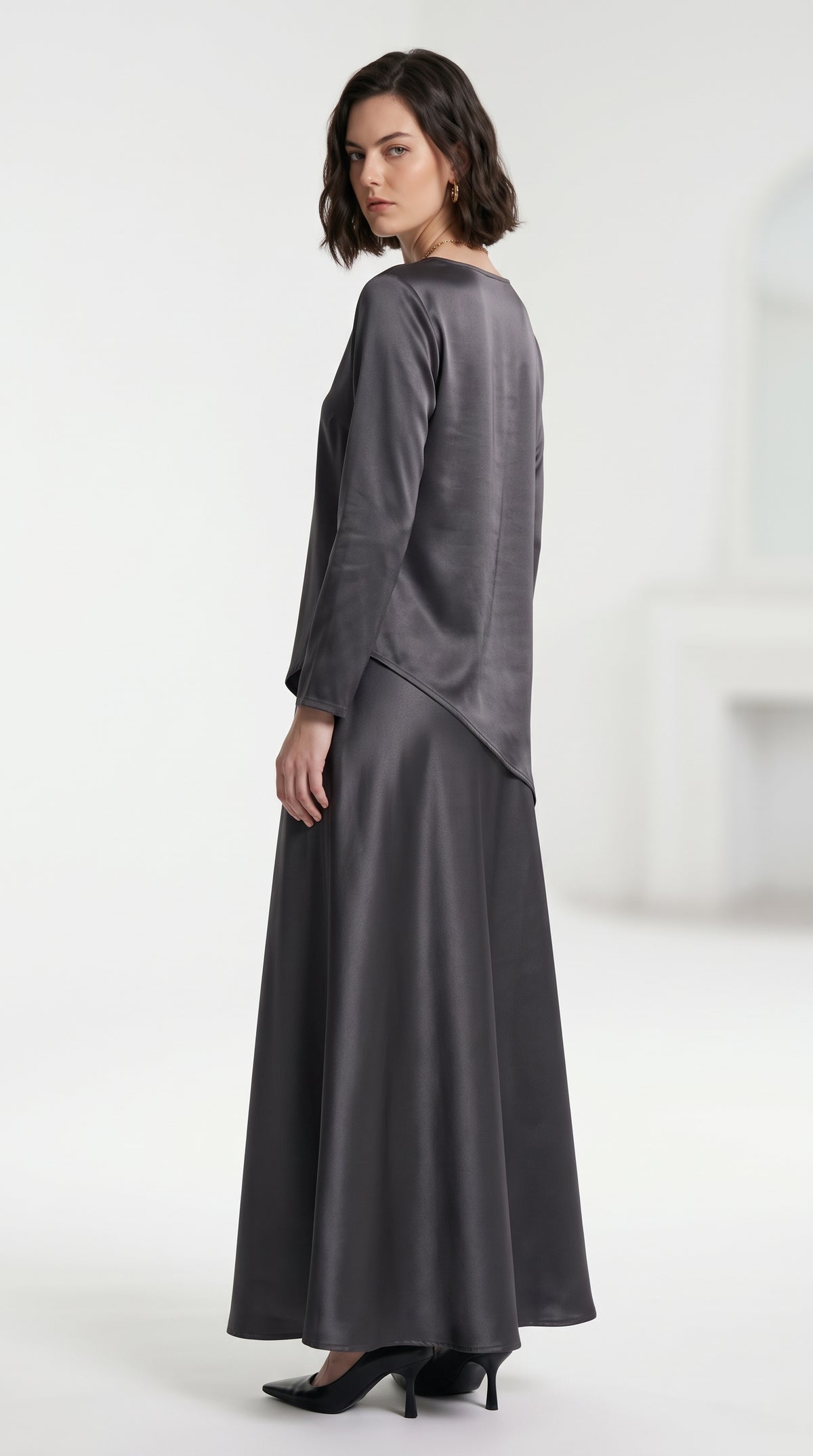 Silk-Look Asymmetric Blouse & Maxi Skirt - Co-Ord Set