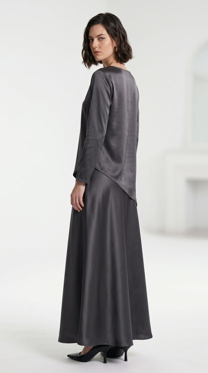 Silk-Look Asymmetric Blouse & Maxi Skirt - Co-Ord Set