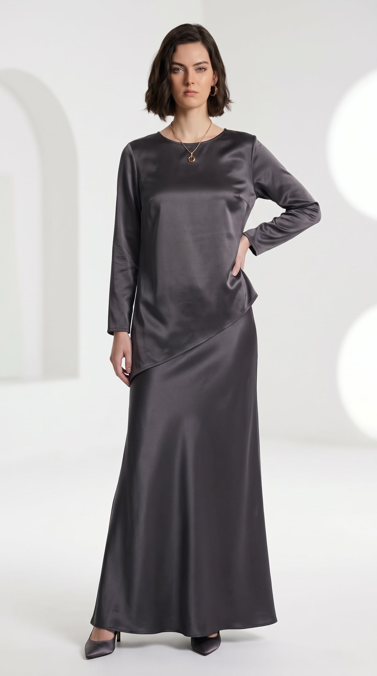 Silk-Look Asymmetric Blouse & Maxi Skirt - Co-Ord Set