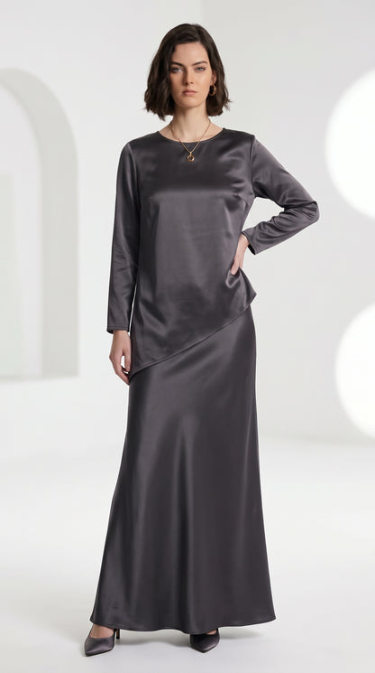 Silk-Look Asymmetric Blouse & Maxi Skirt - Co-Ord Set