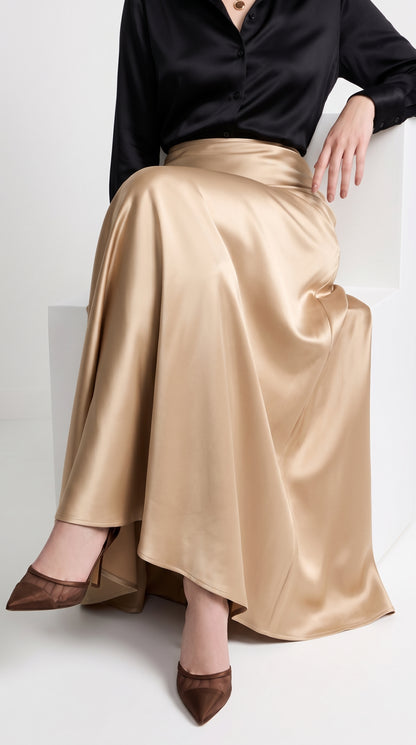 Full-Length Satin Skirt for Women – Elegant Champagne Fish Tail Hem Formal Wear