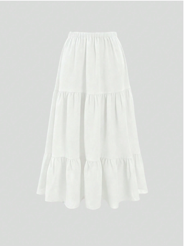 Summer Layered Ruffle Hem Skirt-Soft Cotton Blend Cake Skirt