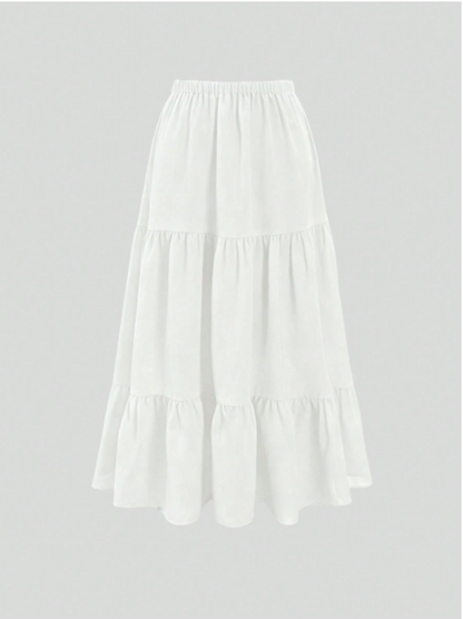 Summer Layered Ruffle Hem Skirt-Soft Cotton Blend Cake Skirt